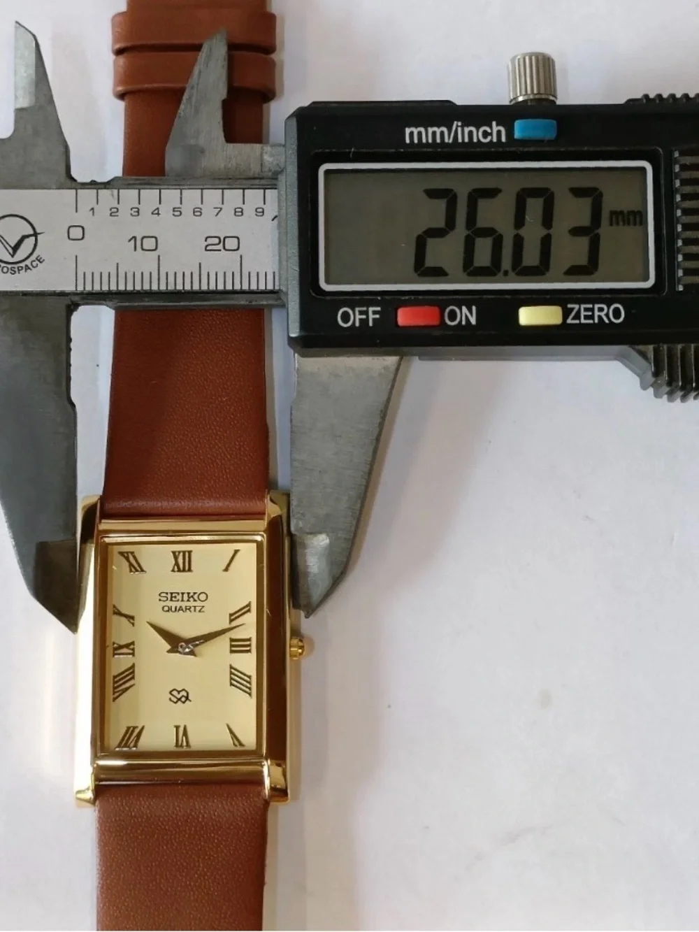 Seiko Gold-Tone Rectangular Watch with Brown Leather Strap